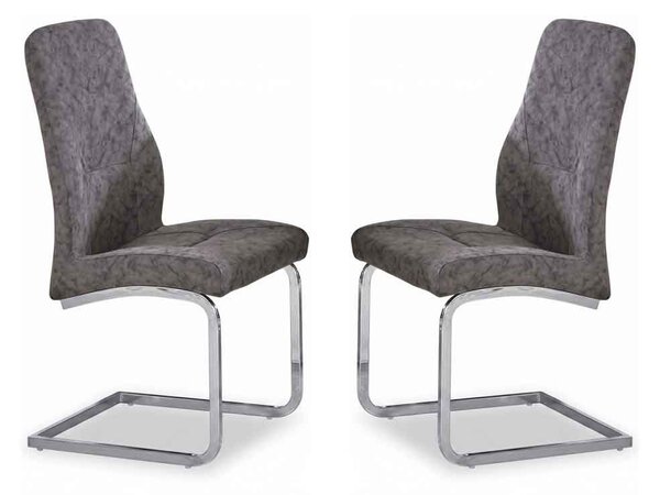 Beltran PU Leather Grey Dining Chairs with Chrome Legs in Pair