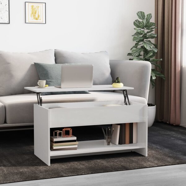 809653 Coffee Table High Gloss White 102x50x52,5 cm Engineered Wood