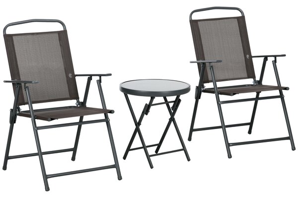 Outsunny Bistro Garden Set: 3-Piece Patio Furniture with Foldable Armchairs & Glass Coffee Table, Brown