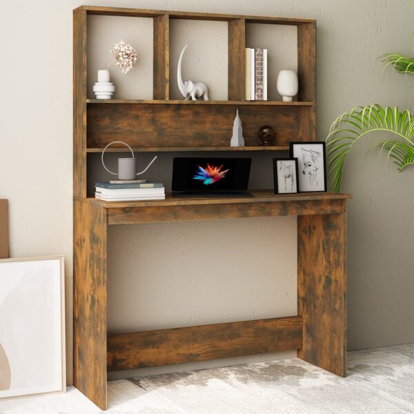 Desk with Shelves Smoked Oak 110x45x157 cm Engineered Wood