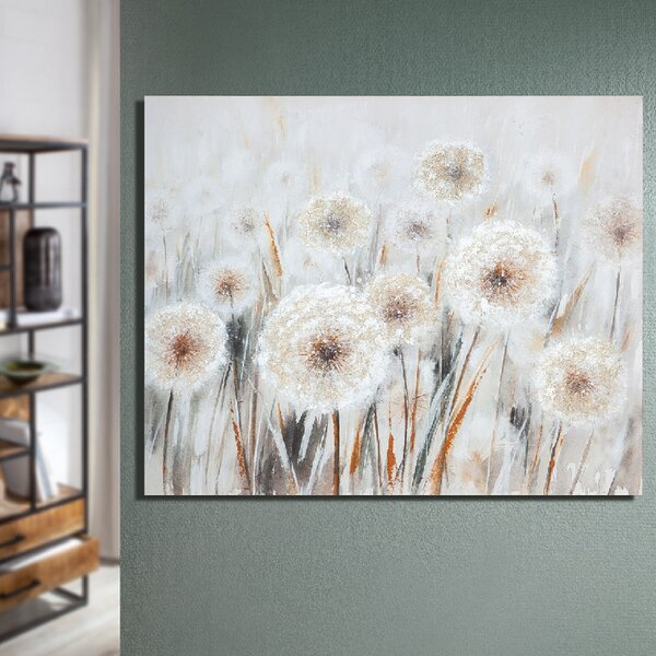 Aldgate Wooden Flower Rectangular Wall Art In Cream And Grey