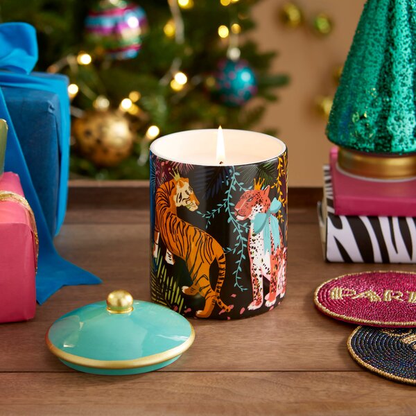 Christmas Print Angel Flower Ceramic Candle MultiColoured