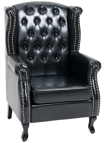 HOMCOM Wingback Accent Chair Tufted Chesterfield-style Armchair with Nail Head Trim for Living Room Bedroom Black