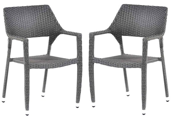 Onyx Grey Outdoor Rattan Armchair In Pair