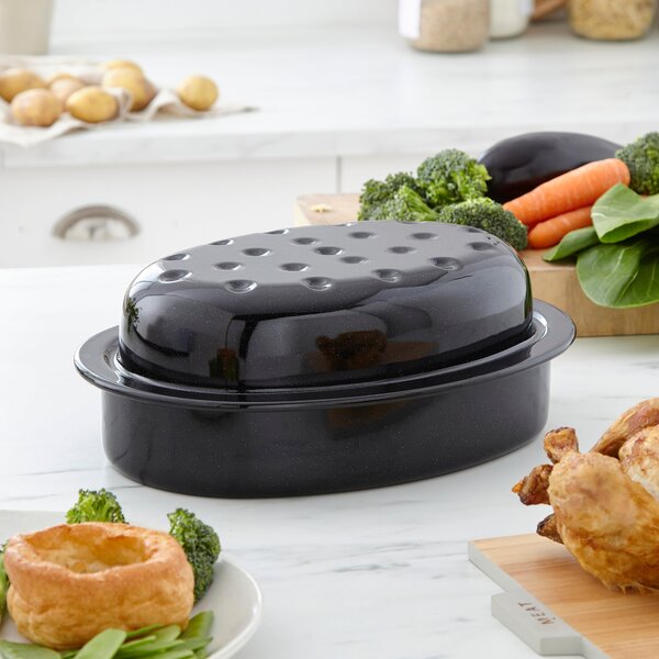 Vitreous Enamel 30cm Oval Roaster Black