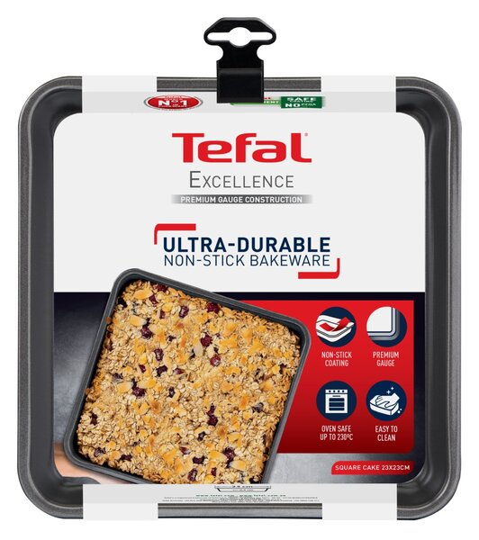 Tefal Excellence Aluminium Non-stick Square Cake Tin, 20cm Black