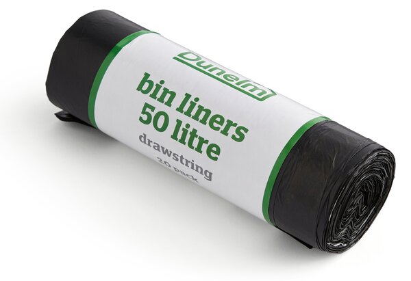 Pack of 20 50 Litre Draw String Bin Liners Black