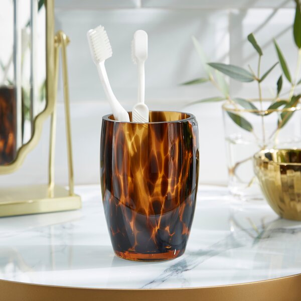 Tortoiseshell Glass Toothbrush Holder Brown