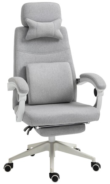 Vinsetto Home Office Chair w/ Manual Footrest Recliner Padded Modern Adjustable Swivel Seat w/ 2 Pillows Armrest Ergonomic Grey
