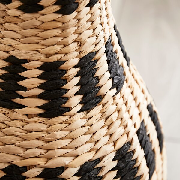 Woven Black & Natural Straw Vase