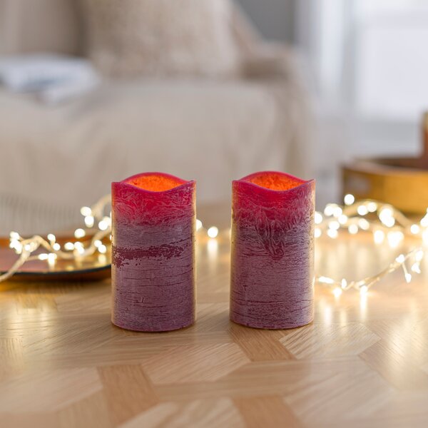 Set of 2 Mulled Wine LED Pillar Candles Red