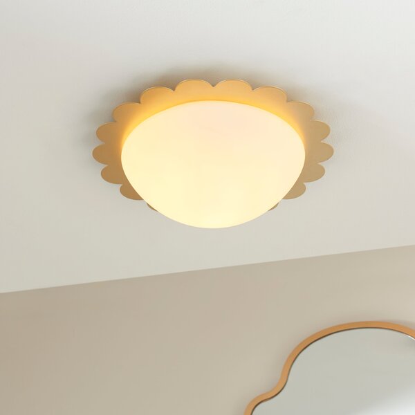 Scalloped Edge Bathroom Flush Ceiling Light Gold