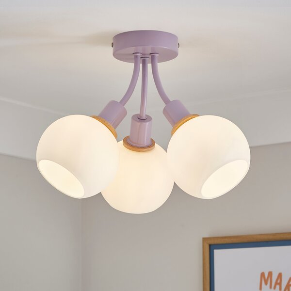 Elements Bailey 3 Light Semi Flush Ceiling Light Lilac (Purple)