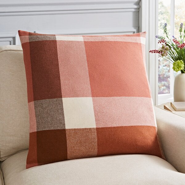 Deddington Checked Square Cushion Orange