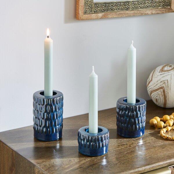 Set of 3 Zen Ceramic 2-in-1 Candle Holders Navy