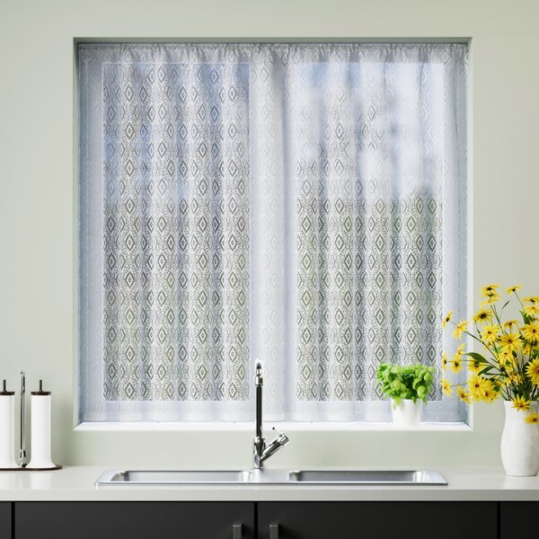 Geometric Diamond Slot Top Net Curtain White