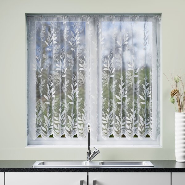 Meadow Leaf Slot Top Net Curtain White