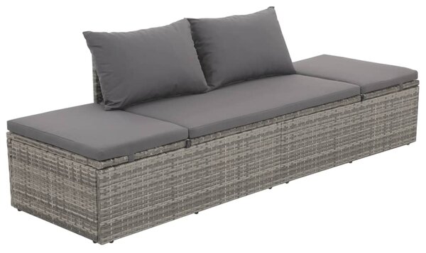 Outdoor Lounge Bed with Cushion & Pillows Poly Rattan Grey