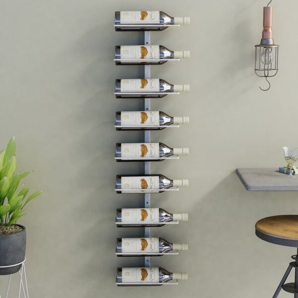 Wall-mounted Wine Rack for 9 Bottles White Iron
