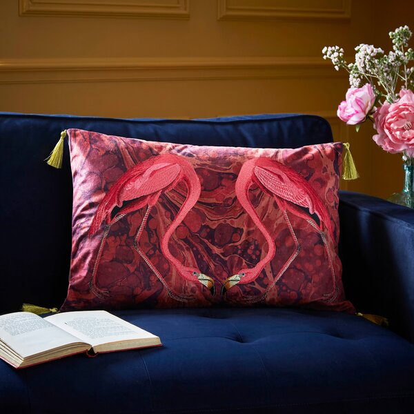 Flamingo Embroidery Cushion Magenta Magenta