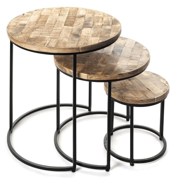 Rousseau 3 Piece Side Table Set Leo Mangolia Wood