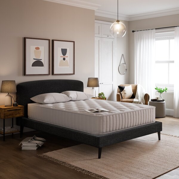 Modern Curved Upholstered Bed Frame Charcoal