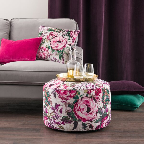 Kinsley Floral Velvet Pouffe Pink
