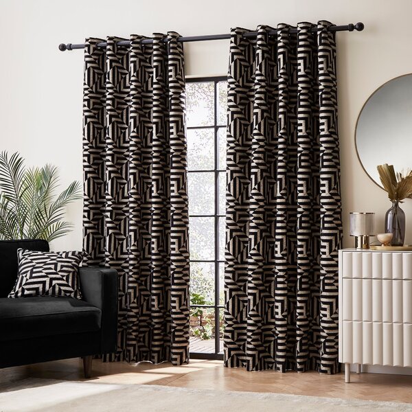 Shoreditch Black and Gold Eyelet Curtains Gold