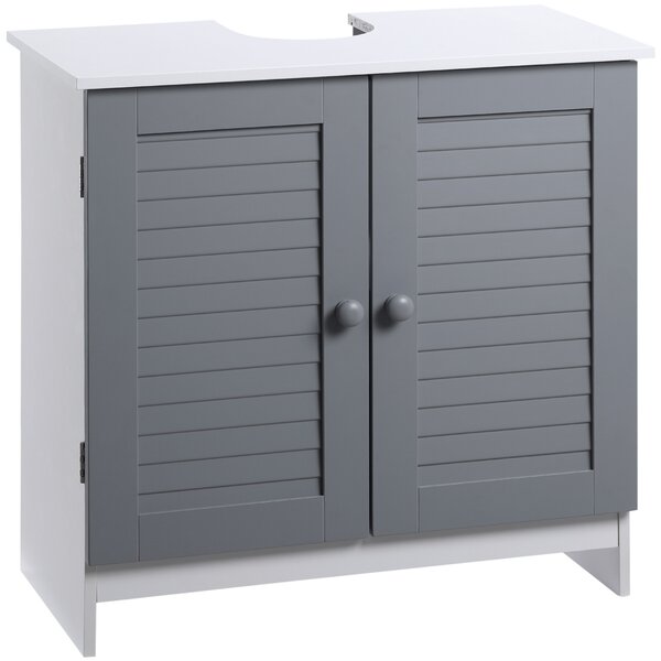 Kleankin Bathroom Under Sink Cabinet, Pedestal Storage Unit with Adjustable Shelf, Grey and White
