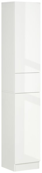 Kleankin Tall Bathroom Cabinet with Adjustable Shelves, High Gloss Storage Cupboard, Freestanding Tallboy with Storage Drawer, White