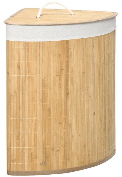 HOMCOM Bamboo Laundry Basket with Lid, 55 Litres Laundry Hamper with Removable Washable Lining, Corner Washing Baskets, 38 x 38 x 57cm, Natural