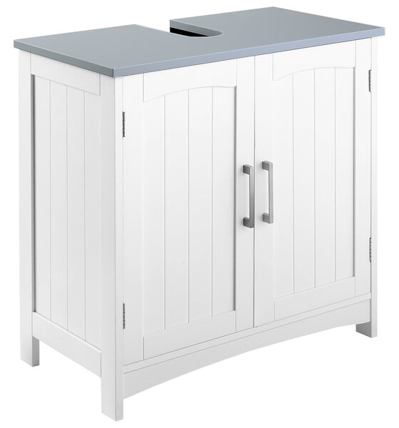 Kleankin Compact Vanity Unit: Double-Door Undersink Cabinet with Adjustable Shelves, Pedestal Style for Bathroom Storage, White