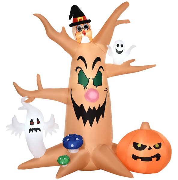HOMCOM 8ft Inflatable Halloween Haunted Tree w/ Jack-o-lantern, Ghosts & Owl, Blow-Up Outdoor LED Display w/ Rotating Colourful Light