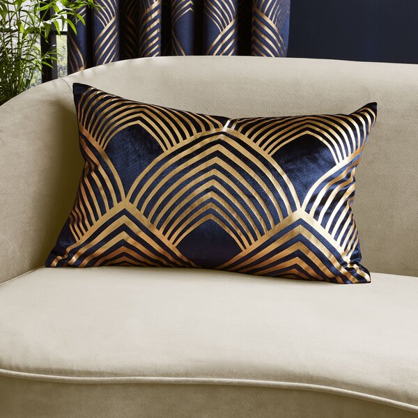 Geometric Foil Cushion Navy Blue/Gold