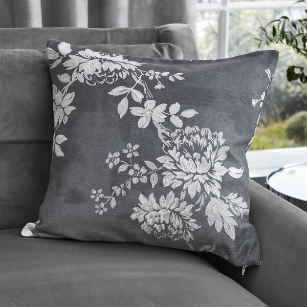 Cascade Floral Chenille Cushion Grey/White