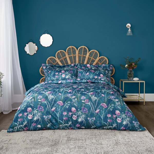 Poppy Garden Duvet Cover and Pillowcase Set Peacock