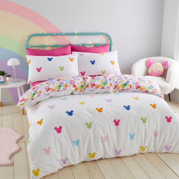 Mickey Rainbow Duvet Cover and Pillowcase Set Red