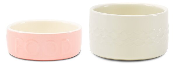 Scruffs Set of 2 Small Classic Pet Bowls Cream and Pink