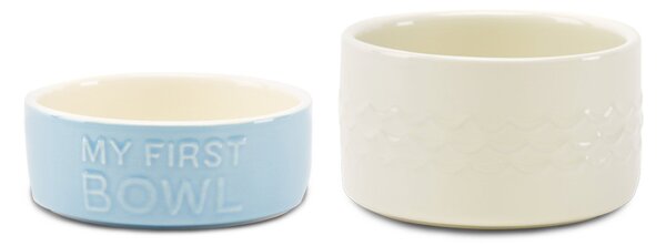 Scruffs My First Bowl Set of 2 Small Pet Bowls Cream and Blue