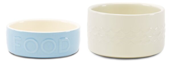 Scruffs Set of 2 Small Classic Pet Bowls Cream and Blue