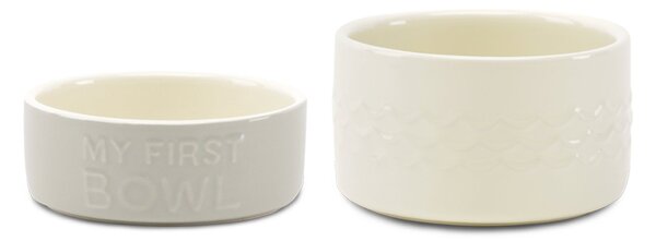 Scruffs My First Bowl Set of 2 Small Pet Bowls Cream and Grey