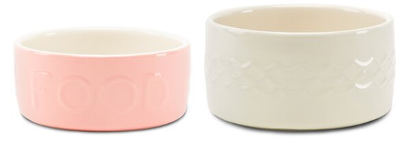 Scruffs Set of 2 Large Classic Dog Bowls Cream and Pink