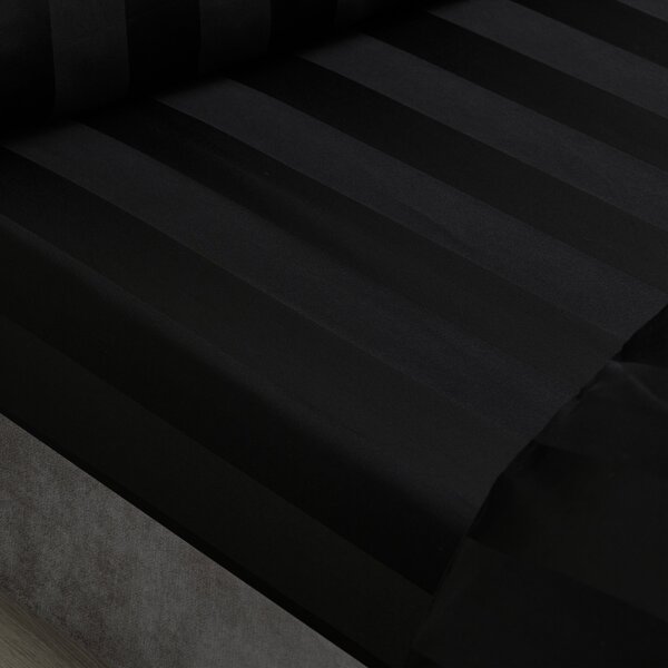 Catherine Lansfield So Soft Satin Stripe Bed Linen Fitted Sheet Black