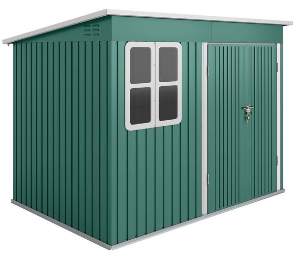 Outsunny 8.5 x 6ft Storage Shed Galvanised Steel Garden Shed, Metal Shed with Foundation Kit, Window, Lockable Wide Doors and Air Vents for Outdoor Patio, Green