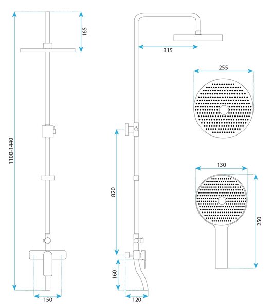 Shower set REA BLOOM WHITE GOLD