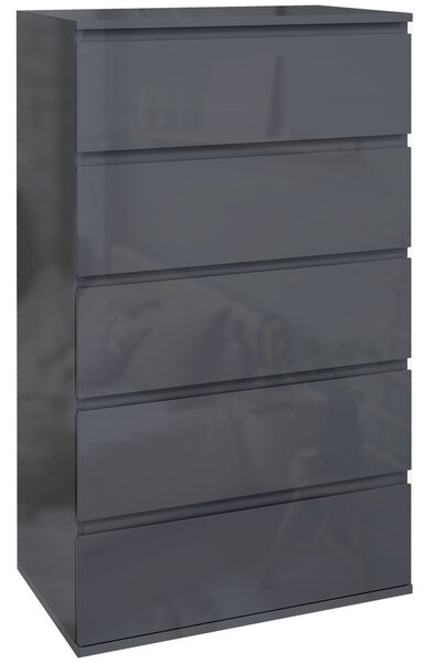 HOMCOM High Gloss Chest of Drawers, 5-Drawer Storage Cabinets, Modern Dresser, Storage Drawer Unit for Bedroom Aosom UK
