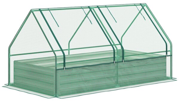 Outsunny Metal Planter Box with Cover, Raised Garden Bed with Greenhouse, for Herbs and Vegetables, Green and Dark Grey