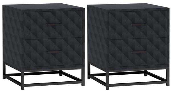 HOMCOM Bedside Tables Set of 2, Modern Bedside Table Nightstand with 2 Drawers, Bedside Cabinet Sofa Side Table with Storage, Steel Legs for Bedroom, Living Room, Black