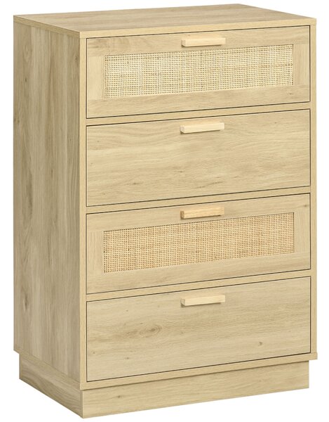 HOMCOM Chest of Four Rattan Weave Panel Drawers - Wood-Effect
