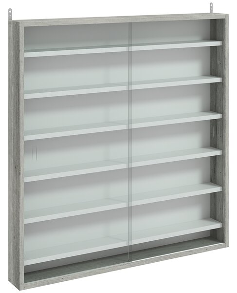 HOMCOM Six Shelf Display Cabinet, with Glass Doors - Graphite Wood Effect